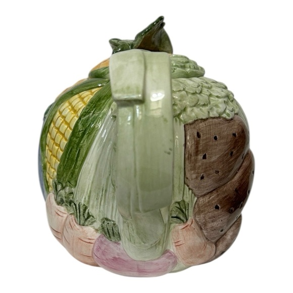 Vtg 1980's FITZ & FLOYD Vegetable Garden Ceramic Teapot w/ Lid 40 oz Multicolor - Picture 4 of 10